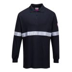 FR03 - Flame Resistant Anti-Static Long Sleeve Polo Shirt with Reflective Tape Navy